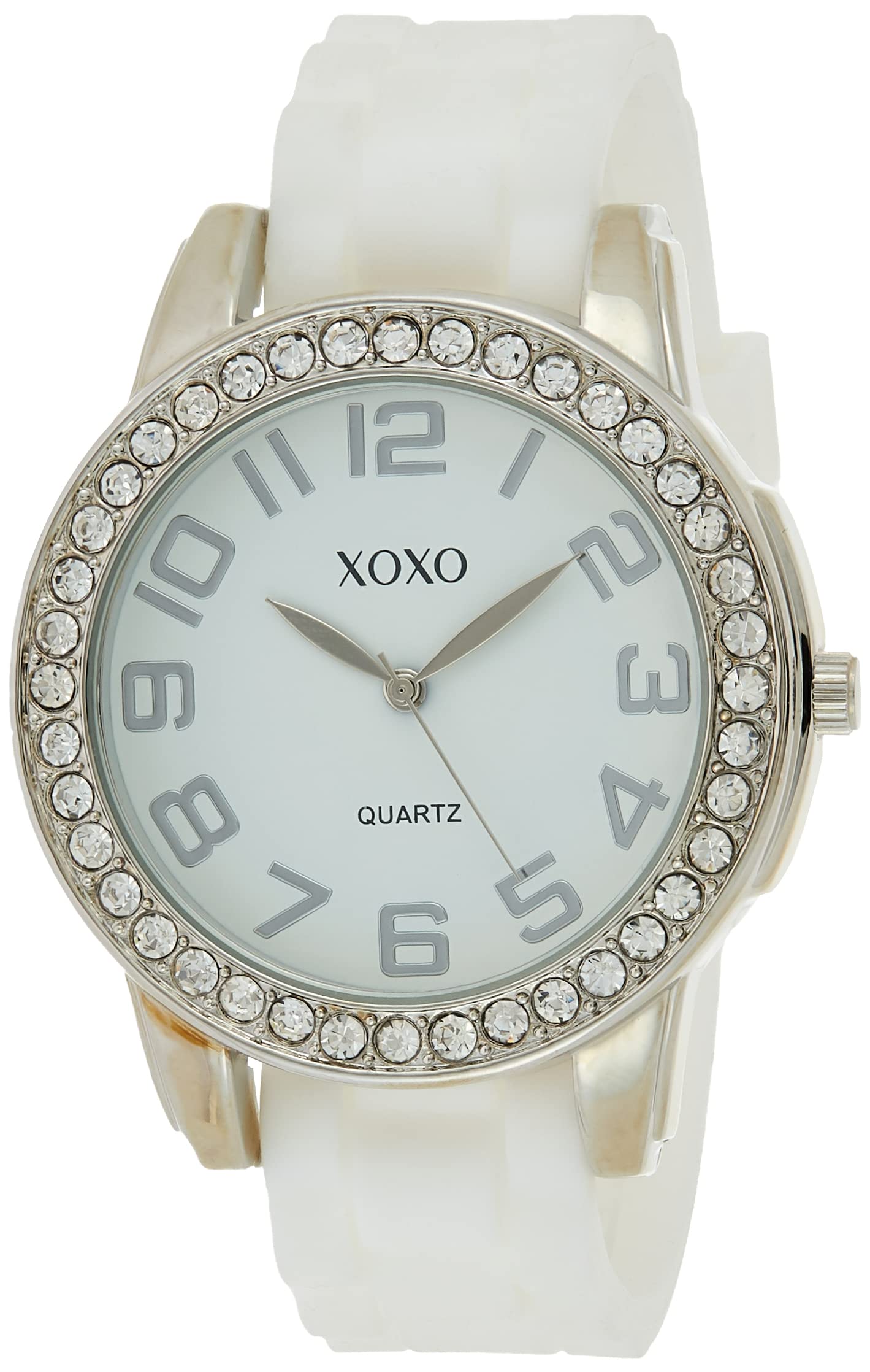 Accutime XOXO Women's Analog Watch with Silver-Tone Case, Crystal-Inset Bezel, 7 Interchangeable Bands Included - Official XOXO Woman's Silver-Tone Watch, Silicone Buckle Straps - Model: XO9069