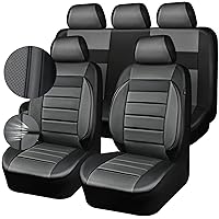 CAR PASS Leather Seat Covers Full Set Universal Water Resistant 3D Foam Back Support, Luxury Comfort Automotive 5 Seat Covers All Season Fit for SUV,Sedan,Van, Airbag Compatible Elegance(Gray Black)