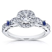 Kobelli Moissanite and Sapphire Engagement Ring 1 CTW in 14k White Gold