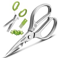 ONEBOM Kitchen Shears 2 Pack,Multi-Function Kitchen Scissors Heavy Duty Sharp 304 Stainless Steel, Sliver Apartment Kitchen Accessories Cooking Shears for Chicken,Meat,Fish,Poultry(Sliver)