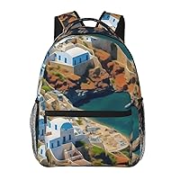 Greek Architecture Print Patterns Backpack, 15.7 Inch Large Backpack, Zippered Pocket, Lightweight, Foldable, Easy To Travel