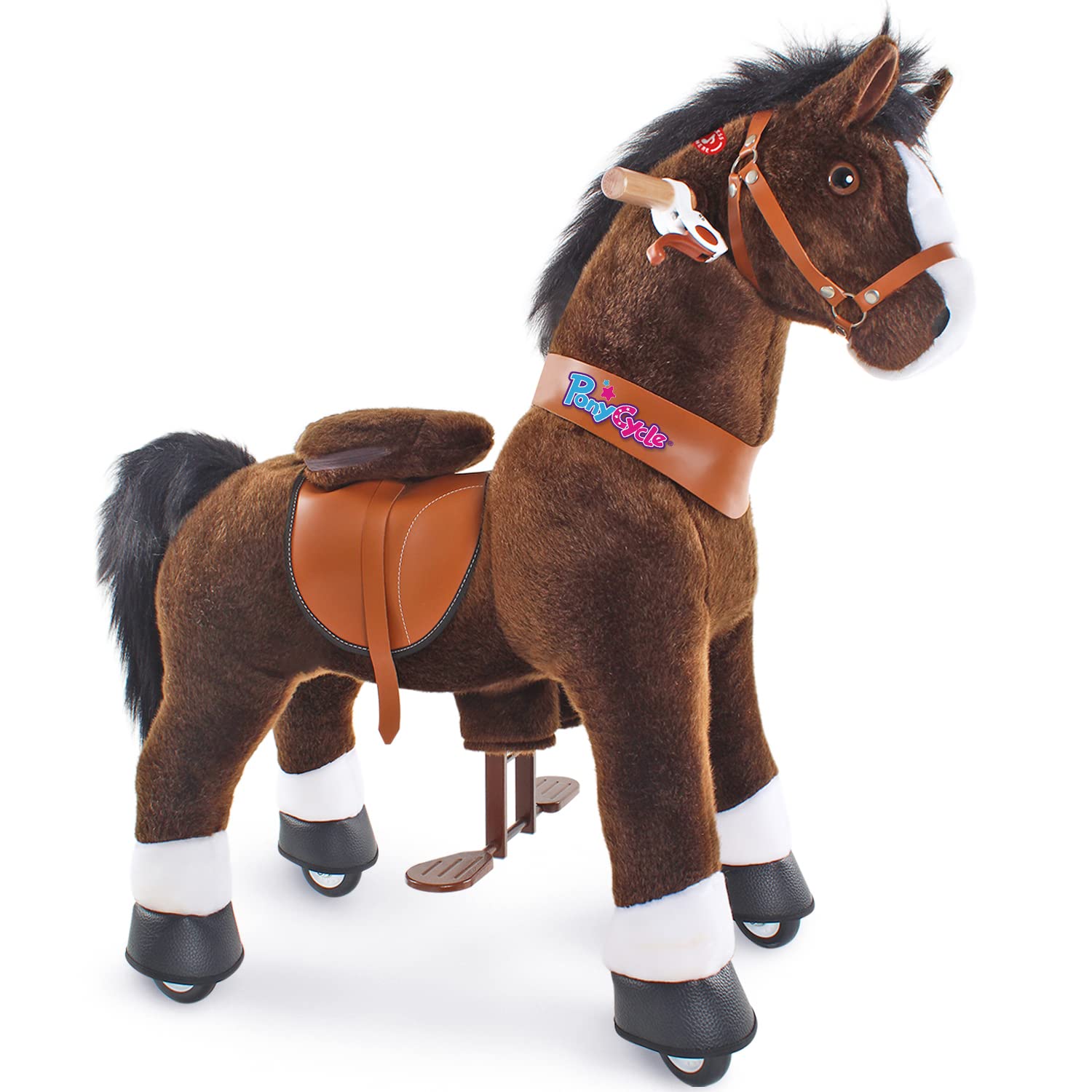 PonyCycle Official Classic U Series Ride on Horse Toy Plush Walking Animal Chocolate Brown Horse Size 4 for Age 4-8 Ux421