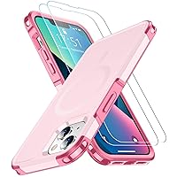 SPIDERCASE Magnetic for iPhone 13 Case, with [2 Pcs Tempered Glass Screen Protector] Compatible with Magsafe Shockproof Military Protective Cover for iPhone 13 (Pink)