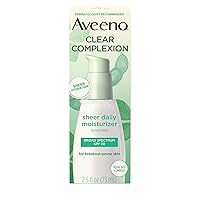 Aveeno Clear Complexion Sheer Daily Face Moisturizer with Broad Spectrum SPF 30 Sunscreen & Total Soy Complex for Breakout-Prone Skin, Non-Greasy, Lightweight & Oil-Free, 2.5 fl. oz