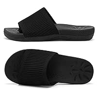 Womens Knit Slides Sandals with Plantar Fasciitis Arch Support Ladies Yoga Mat Thick Cushion Slippers Sandals Slip On for Indoor Outdoor