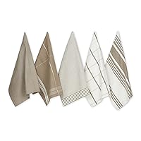 DII Assorted Woven Dishtowel Collection Classic Oversized, 20x28, Stone, 5 Piece