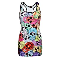 Cute Gothic Multi Sugar Candy Skulls All Over Print Long Vest Top