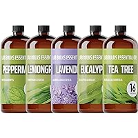 Bundle of 5 Lab Bulks Essential Oils, 16 oz Bottles, for Diffusers, Home Care, Candles, Aromatherapy.