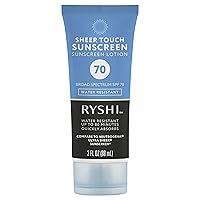 RYSHI Sheer Touch Sunscreen SPF 70, 3 fl oz, Broad Spectrum, Water Resistant and Non-Greasy Face & Body Sunblock