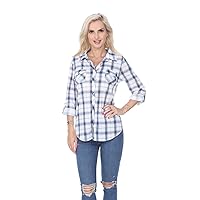 white mark Women's ''Oakley'' Roll-up Long Sleeve Plaid Flannel Shirt