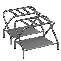 SONGMICS Luggage Racks, Set of 2, Suitcase Stand with Fabric Storage Shelf, for Guest Room, Bedroom, Hotel, Foldable, Holds up to 110 lb, 27.2 x 15 x 20.5 Inches, Slate Gray URLR002G02