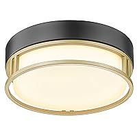 zeyu 12.4 Inch Ceiling Light Fixtures with White Frosted Glass Shade, 2-Light Flush Mount Light Fixture in Black and Antique Gold Finish, ZS76MF BK+AG