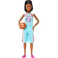 Barbie Made to Move Doll & Accessories, Brunette Basketball Player Wearing Removable Uniform with Ball, 22 Bendable Joints
