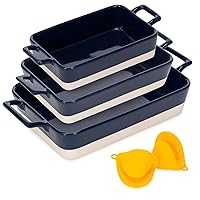 Casserole Dish Set - 3 Ceramic Baking Dishes for Oven with Silicone Oven Mitt - Rectangular Bakeware is Microwave, Freezer and Dishwasher Safe - Cooks Evenly and Saves Space with Nesting Design