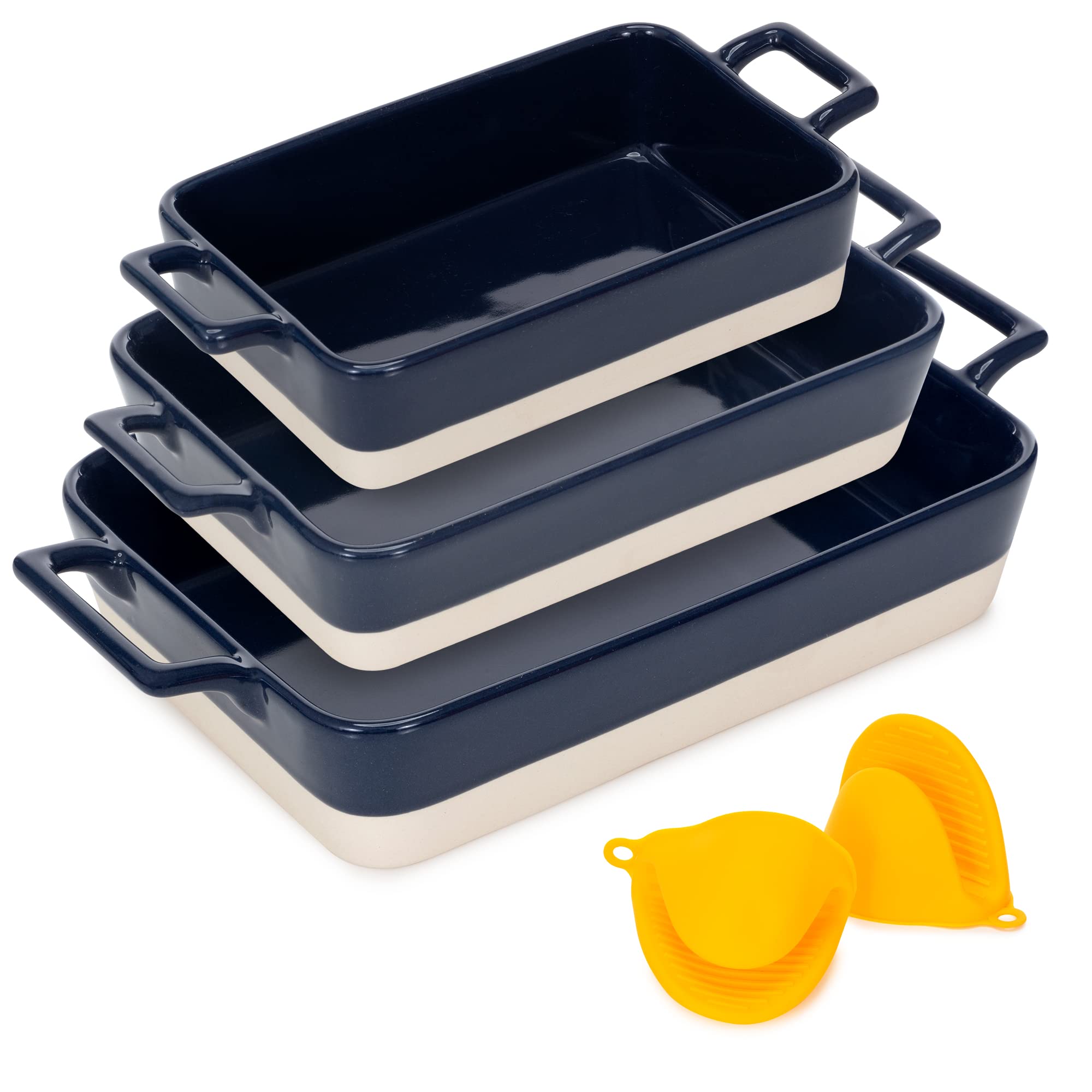 Casserole Dish Set 3 Ceramic Baking Dishes - Oven Bakeware Dishwasher Safe - L 10.0”x 7.0” x 2.0