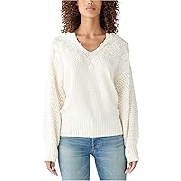 Lucky Brand Women's Long Sleeve Notch Neck Embroidered Sweater