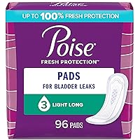 Incontinence Pads & Postpartum Incontinence Pads, 3 Drop Light Absorbency, Long Length, 96 Count (4 Packs of 24), Packaging May Vary