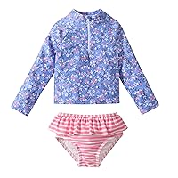 Toddler Girls Long Sleeve Swimsuit 2 Piece Rashguard Set Sun Protection Baby Girls Bathing Suit Kids Swimwear