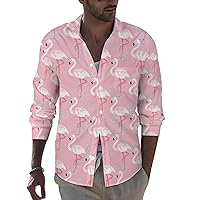 Pink Flamingos Men's Long Sleeve Shirt Button Down Work Shirt Casual Beach Shirt Tops