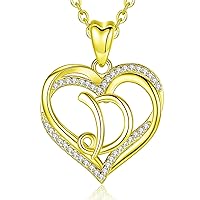 INFUSEU Heart Pendant Necklace Letter A-Z Alphabet Capital Jewelry Double Heart Initial Necklaces Cubic Zirconia CZ Romantic Gifts for Women Girls
