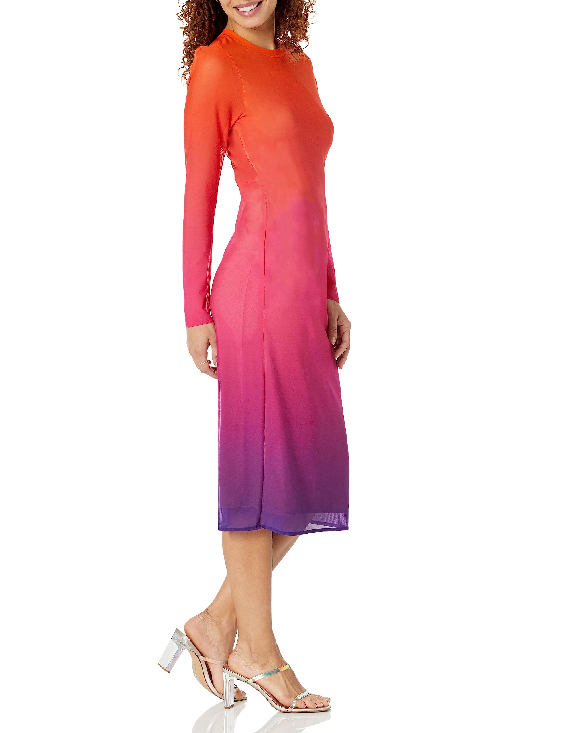The Drop Women's Gene Mesh Long Sleeve Midi Dress With Open Back
