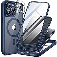 TIESZEN for iPhone 15 Pro Case Magnetic, [Compatible with Magsafe], Built-in 9H Tempered Screen Protector & Privacy Screen Protector & 2X Camera Lens Protectors, Dustproof Clear Phone Case, Dark Blue