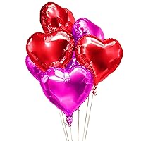 Red Hot Pink Heart Foil Mylar Balloon - Valentine's Day Party Metallic Heart Shaped Foil Balloon Wedding Engagement Anniversary Bridal Shower Girls Women Birthday Party Favor Balloon Decoration, 30pc