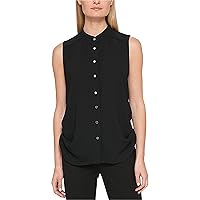 DKNY Women's Ruched Blouse (2, Black)