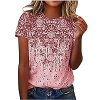 Short Sleeve Shirts for Women, Women's 2024 Fashion Summer Tops Casual Floral Print Crew Neck Blouses Loose Fit Tunic Tees