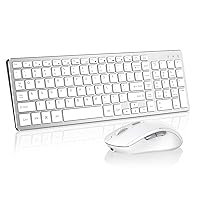 Wireless Keyboard and Mouse Rechargeable, Slim Compact Keyboard and Ergonomic Silent Mouse Combo with Side Button, USB Receiver, 2400 DPI, Number Pad, for Laptop/PC/Mac/Windows Computer - Silver White