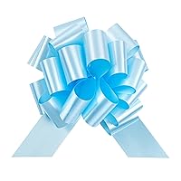 Restaurantware Gift Tek 5.5 Inch Ribbon Pull Bows 10 Satin Pull Bows - 20 Loops Instant Pull Design Light Blue Plastic Flower Bows For Gifts Large For Wedding Baskets And Gift Wrapping