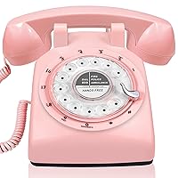 GloDeals 1960's Style Pink Retro Rotary Phone Old Fashioned Dial Retro Landline Phones for Home Decor Collector Gifts Women's Day Gift