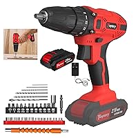 Cordless Drill Driver Electric Screwdriver Set with Battery and Charger, 2 Variable Speed, 25+1 Torque, 45N.m Electric Drill Driver, Combi Drills for Wood, Plastic and Metal, Red