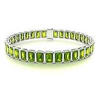 Peridot Emerald Cut Octagon 6x4mm Tennis Bracelet | Sterling Silver 925 With Rhodium Plated | Elegent Design Link Bracelet For Girls And Woman's