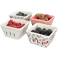 7Penn Ceramic Berry Basket Colander Fruit Bowl, Set of 4 - Decorative Ceramic Fruit Carton for Produce Storage