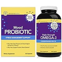 InnovixLabs Mood Probiotic & Triple Omega Bundle Mood Probiotic (60 Capsules) Triple Strength Omega-3 Fish Oil (200 Softgel Capsules). Supports Positive Mood and Brain Health*