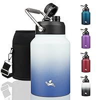 Half Gallon Jug with Handle,64oz Insulated Water Bottle with Carrying Pouch,Double Wall Vacuum Stainless Steel Metal Bottle,Sky