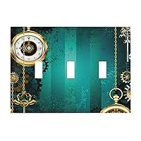 3 Gang Wall Plate Steampunk Watches Keys And Chains Triple Toggle Light Switch Cover Light Plug Outlet Covers For Bedroom Kitchen Home Decor