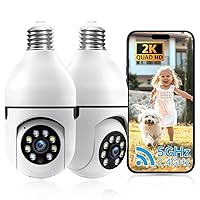 Light Bulb Security Camera 5G&2.4G WiFi 2K Security Cameras Wireless Outdoor Indoor,360° Bulb Cameras for Home Security Outside Indoor,Motion Detection and Alarm,Two-Way Talk,Color Night Vision (2)