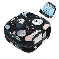 1Pc Period Bag for Women, Menstrual Pad Pouch for School Office, Reusable Sanitary Napkin Storage Bag Portable Feminine Period Kit Bag Cute Bunnies Planets Stars Pattern
