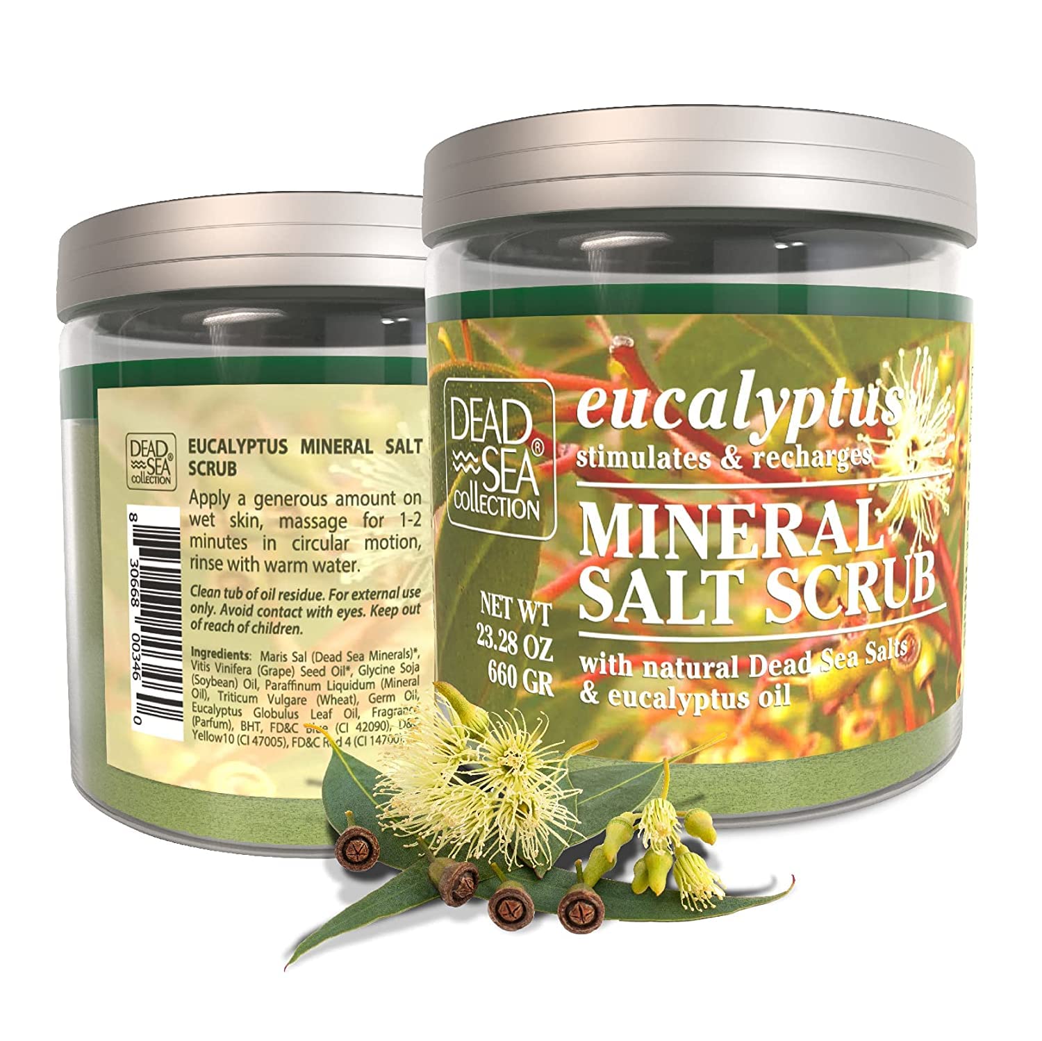 Dead Sea Collection Eucalyptus Salt Body Scrub - Large 23.28 OZ - with Organic Oils and Natural Dead Sea Minerals