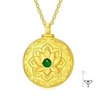 SOULMEET Real Gold Emerald Cremation Jewelry for Ashes, Personalized Gold Sunflower/Lotus/Rose/Cross/Medal Round Ashes Locket Necklace Natural Gemstone Urn Jewelry