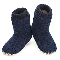 Men's Warm Up House Boots, Thick Fuzzy Sherpa Fleece Winter Moccasin Socks Non-slip Soles, Cozy Soft Comfy Indoor Shoes Rubber Grippers