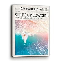Yifenry Beach Coastal Cowgirl Surfing Aesthetic Room Decor Wall Art Poster Surfer Girl Surfboard Wall Decor Print Newspaper Summer Ocean Surfing Artwork Pictures For Teen Girl Bedroom Decor 12