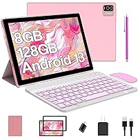 2024 Newest Android 13.0, 10.1 Inch Tablet with Keyboard Case, 8GB+128GB ROM/1TB Expand Tablets, Quad Core, HD Touch Screen, Dual Carema, Games, 2.4G/5G Wi-Fi 6, BT, Google GMS Certified