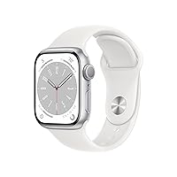Apple Watch Series 8 [GPS 41mm] Smart Watch w/Silver Aluminum Case with White Sport Band - M/L. Fitness Tracker, Blood Oxygen & ECG Apps, Always-On Retina Display, Water Resistant
