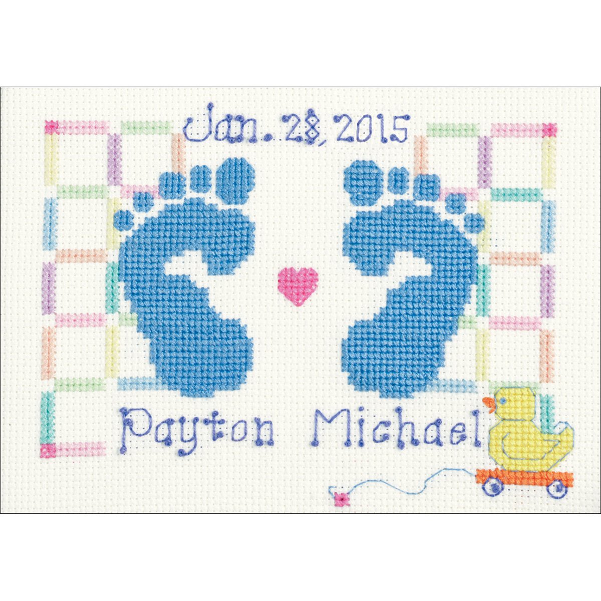 Janlynn Counted Cross Stitch Kit, Baby Feet Birth Announcement Blue