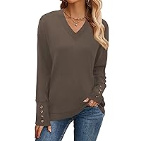 Womens Fall Fashion 2023 Long Sleeve Tops Trendy Casual Button Down Shirts for Women Clothing Coffee S