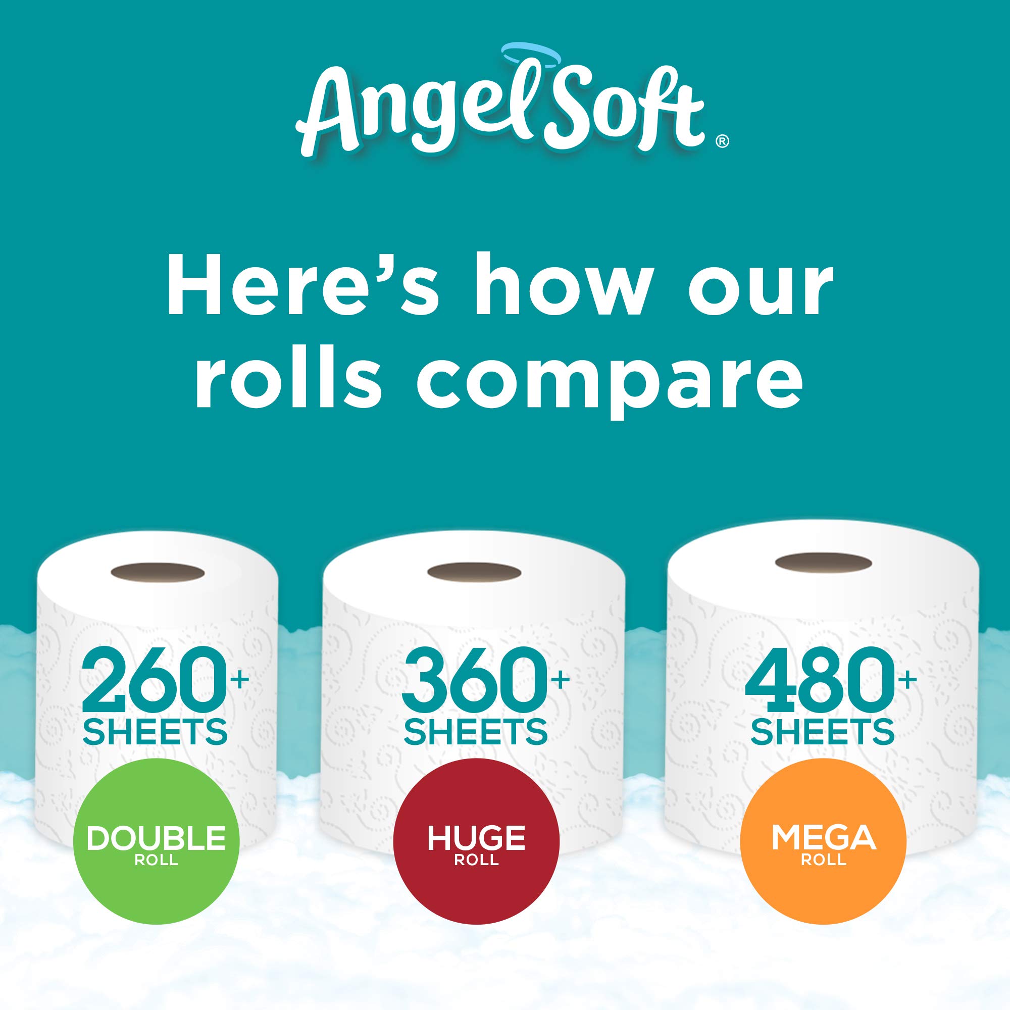 LIFTREN Angel Soft Toilet Paper Bath Tissue, 12 Double Rolls, 260+ 2-Ply Sheets Per Roll