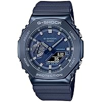 Casio G-SHOCK GA-2100 Series Men's Carbon Core Guard Digital Analog Combination Model, Metal Covered (Navy)